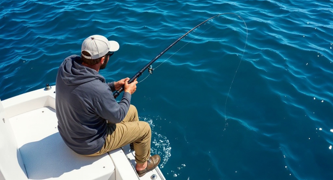 Chambel a fondo desde barco fondeado: aparejo de brazoladas bajando al fondo con sonda encendida