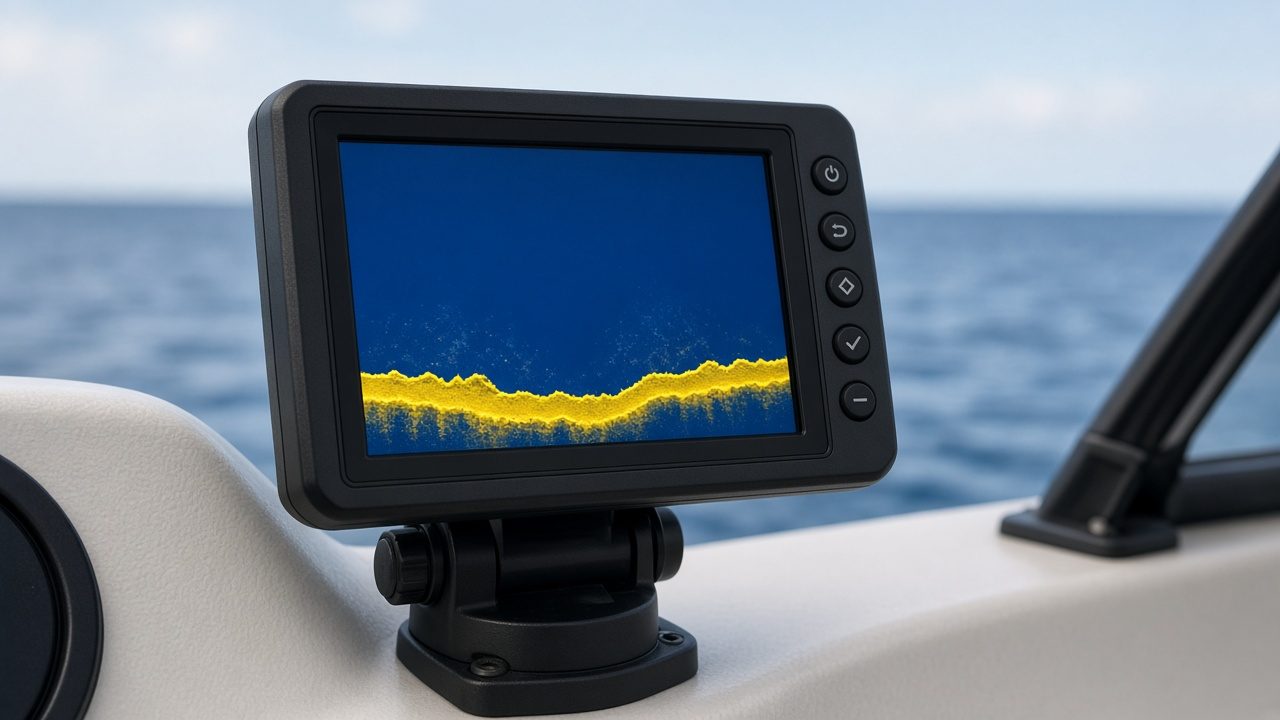 Pantalla de sonda dividida mostrando las vistas CHIRP, DownScan y SideScan a la vez