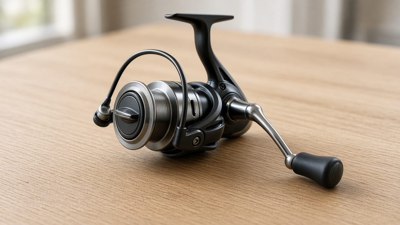 Varios carretes de pesca de spinning y surfcasting sobre una mesa, comparativa para elegir el mejor