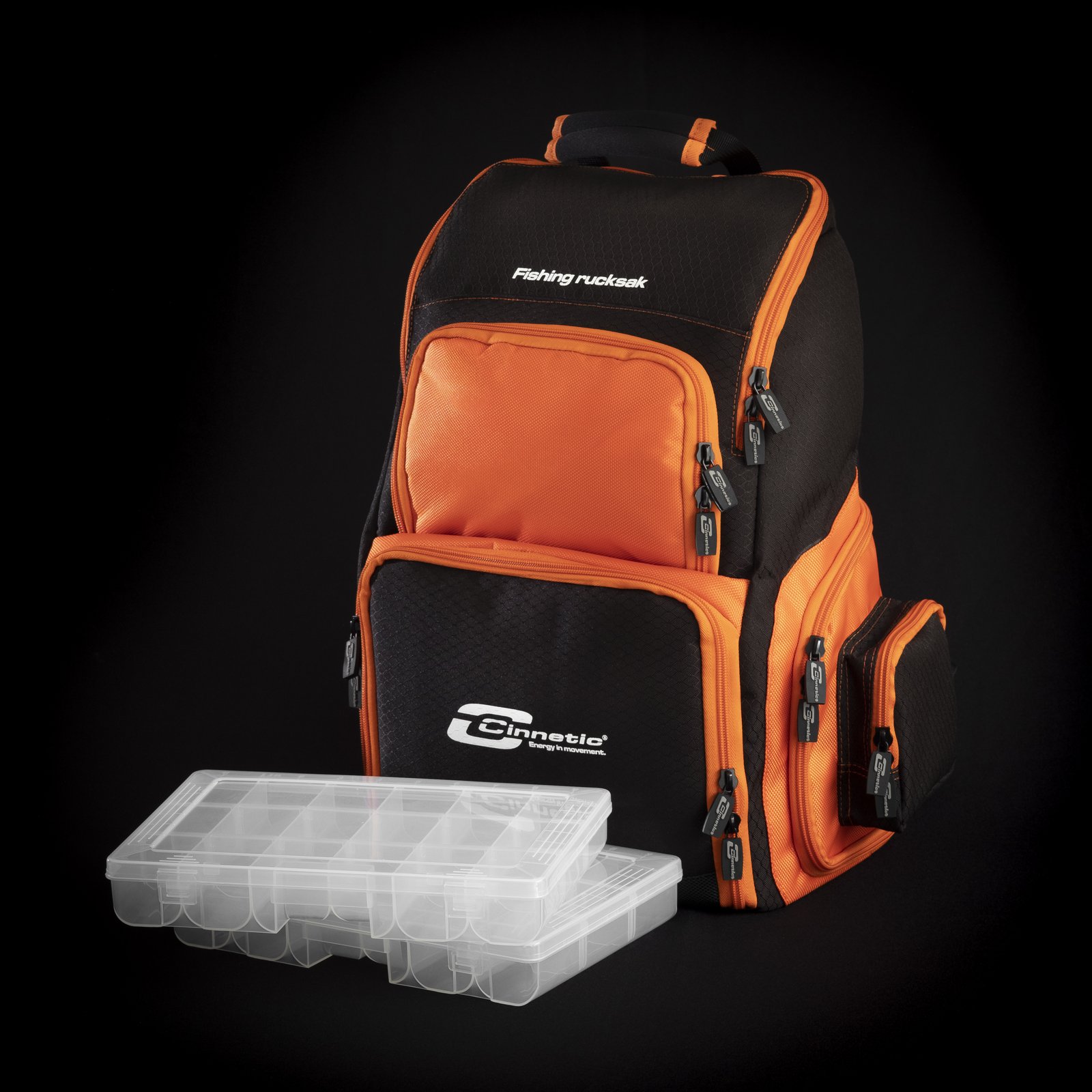 Mochila de pesca Cinnetic Fishing Rucksack con correas acolchadas y cajas incluidas
