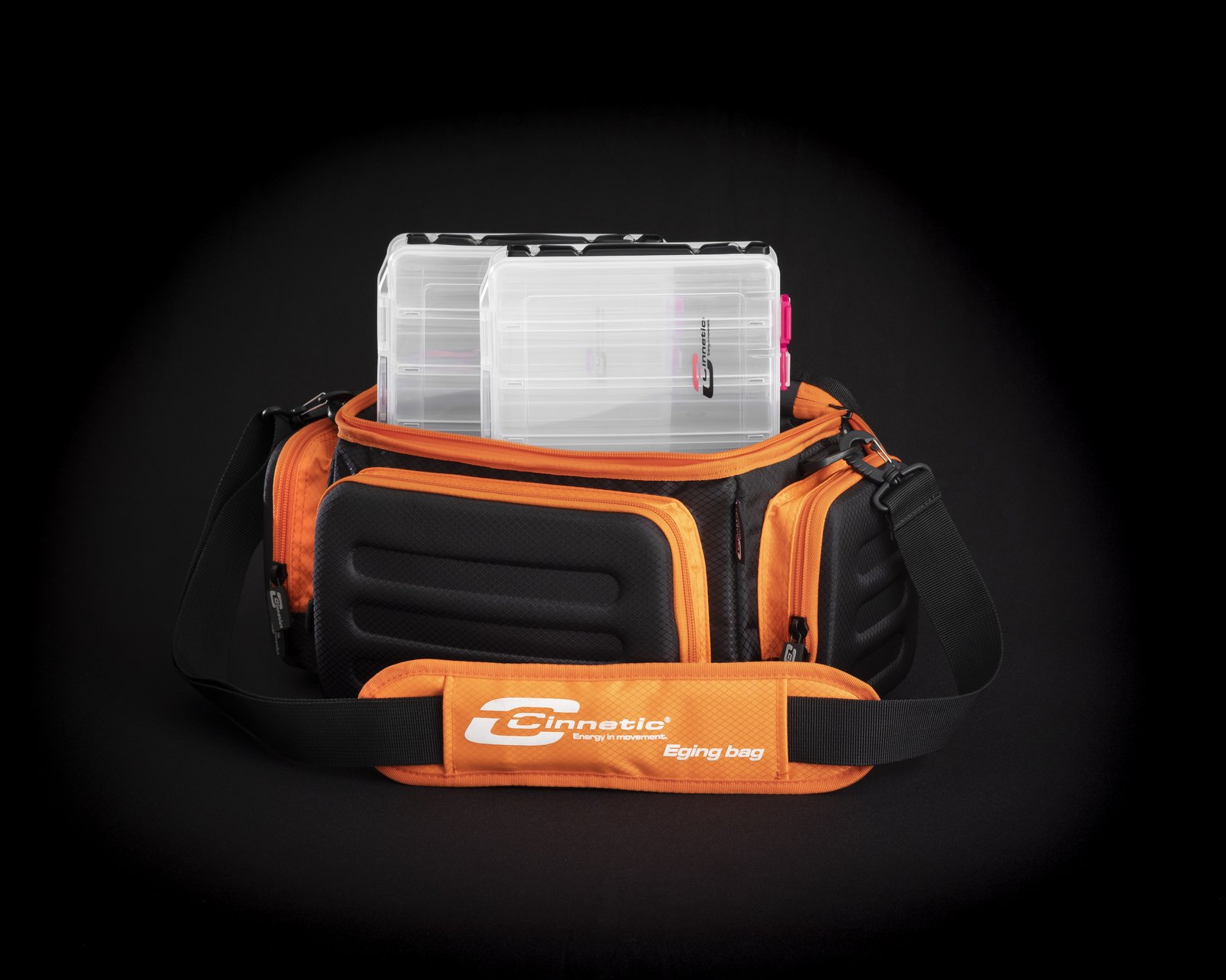 Bolsa de eging Cinnetic Eging Bag negra y naranja con dos cajas para egis