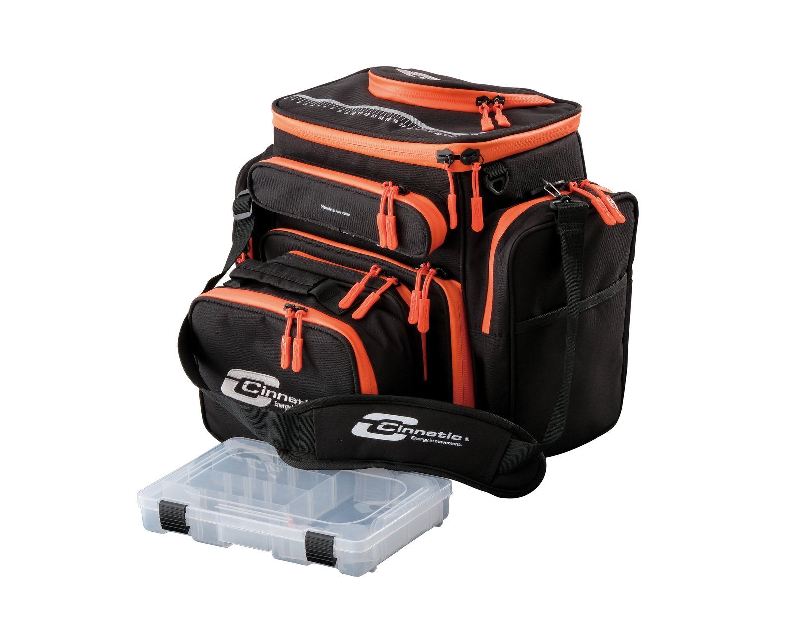 Mochila de pesca Cinnetic Compact Bag WRP con cremalleras naranjas y espaldera acolchada