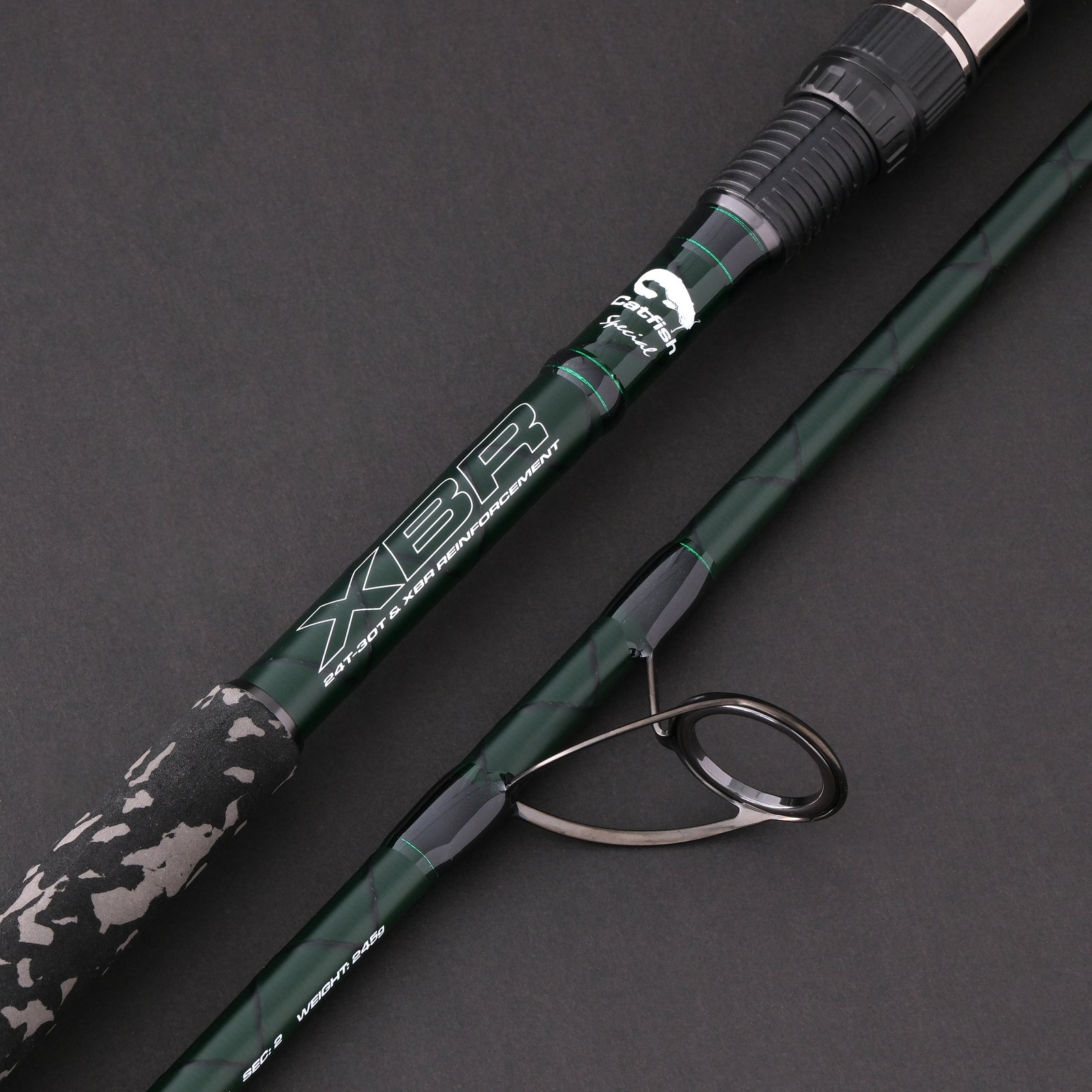 Caña de spinning Cinnetic Armed Catfish Spin de 2,20 m con mango escamoteable y grip de camuflaje