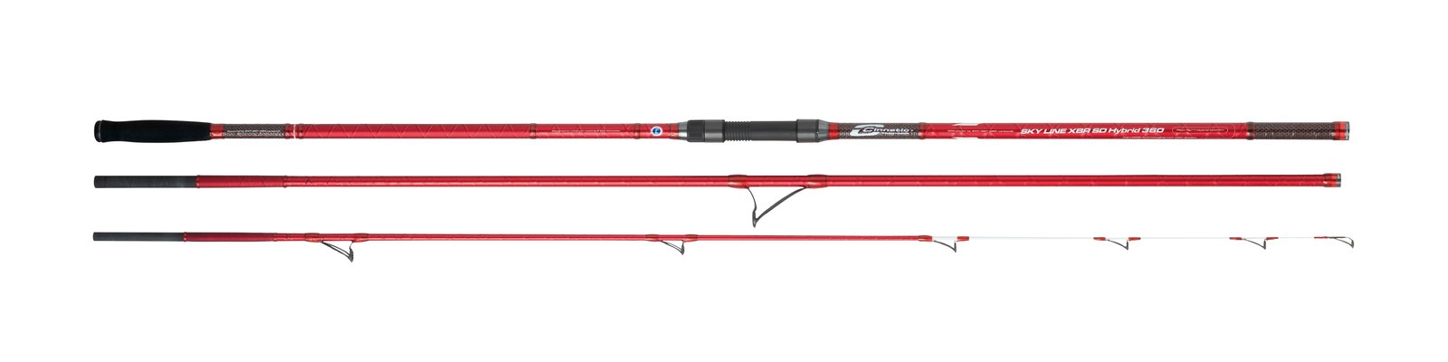 Caña de surfcasting corto Cinnetic Sky Line XBR SD Hybrid de 3 tramos con puntera híbrida
